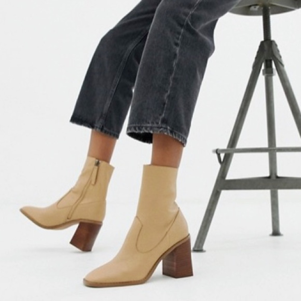 ASOS New Tan Evaline Leather Square Toe Boot 8
